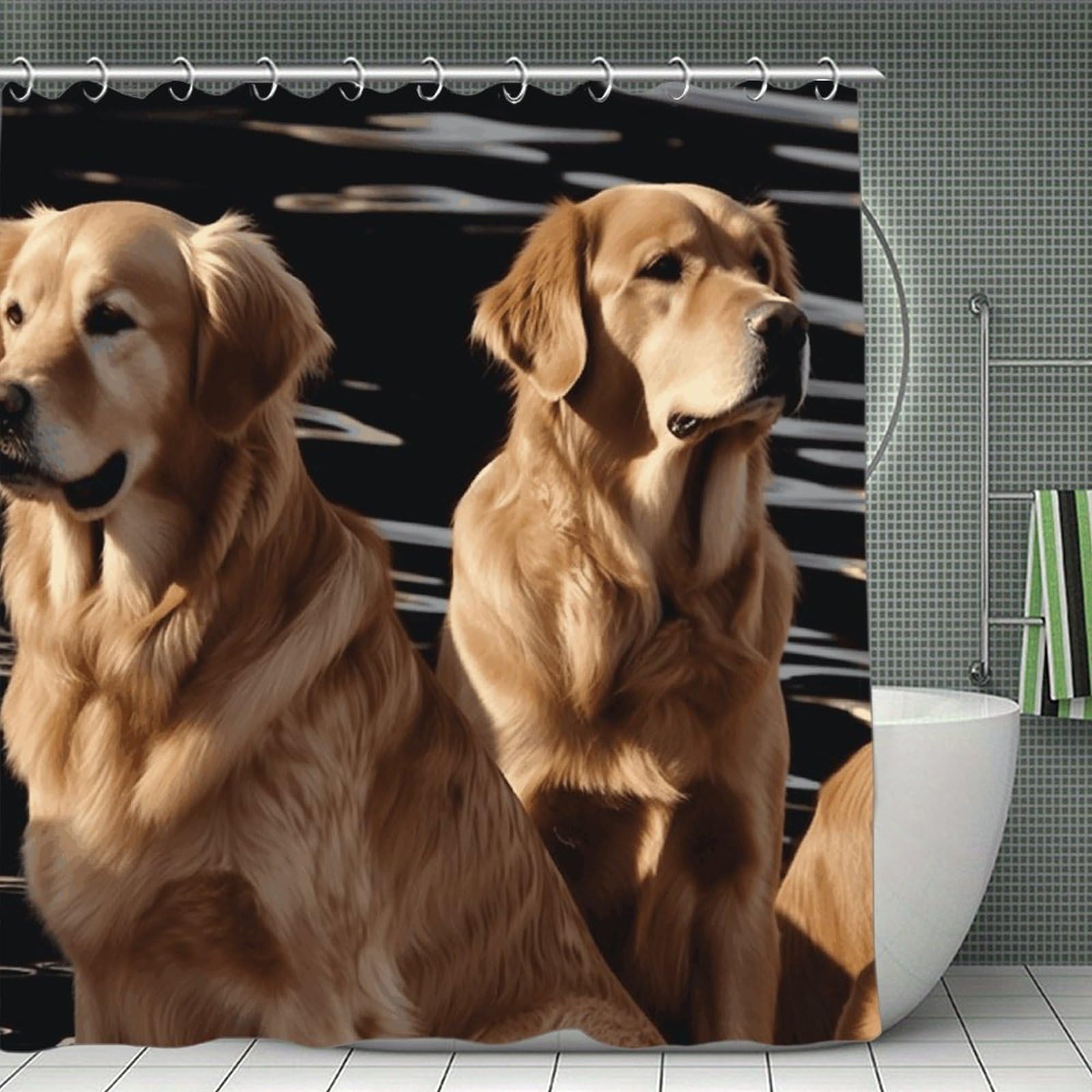 VstaDank Golden Retrievers Shower Curtain Light-Weight Blackout Bathroom Curtain Washable Shower Liner 71x71 Inch Bath Curtain with Metal Holes Bathtub Bath Room