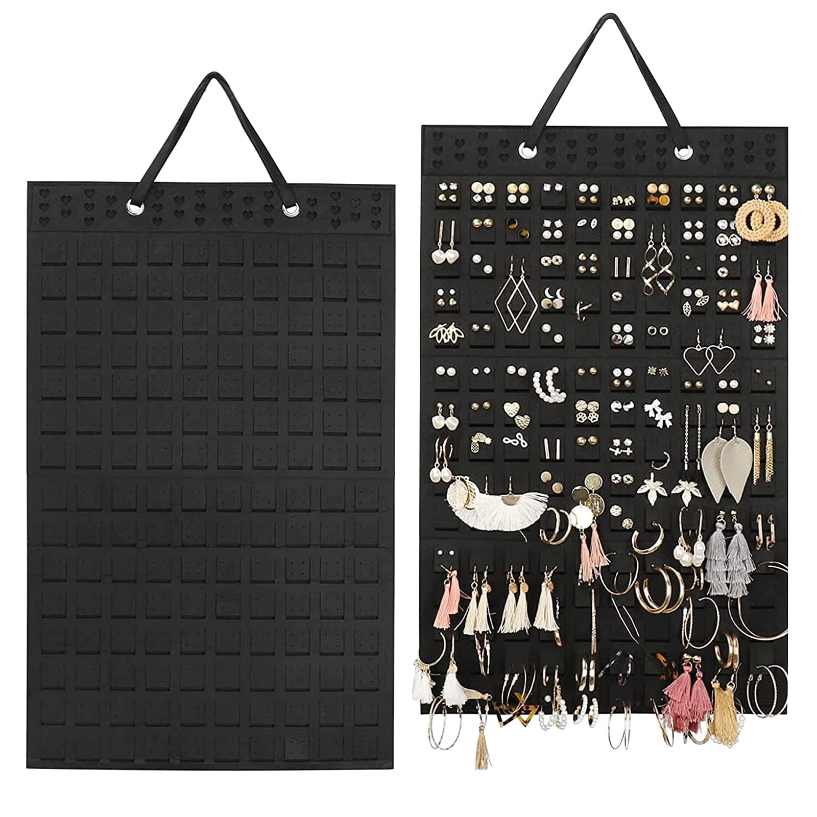 RICEEL Hanging Earrings Organizer, Felt Earrings Organiser Wall Mounted Holds Up To 300 Pairs Jewellery Organiser Hanging Wall Earrings Holder (Black)