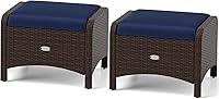 RELAX4LIFE Set of 2 Wicker Outdoor Ottomans with Removable Cushions - Patio Rattan Footstools, Footrests, Side Tables & Extra Seating (Navy)