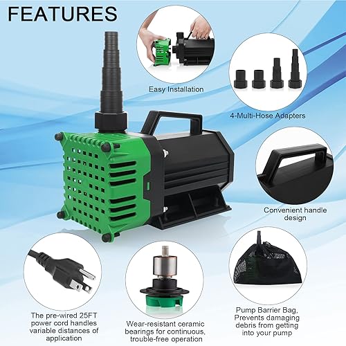 Miniatura 4 de BARST Bomba de agua sumergible de 2200 GPH Bomba de estanque de alto flujo con cable de alimentación de 25 pies y bomba de bolsa de barrera Bomba de