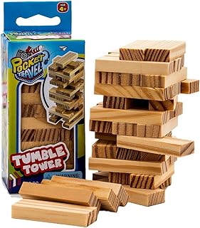 JA-RU Pocket Travel Mini Wood Tumbling Tower Blocks (3 Tower Set) Small 4 Inch Size Wooden Blocks for Kids & Adults. Classic Family Board Games. Building & Stacking Games. Party Favors. 3276-3p