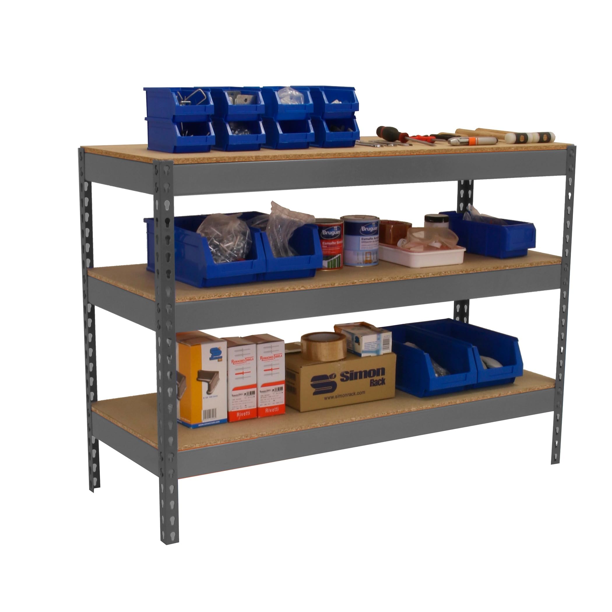 Simon Rack Banco de Trabajo Taller 1500x450 mm - BT Basic | Capacidad Carga 400 kg, Montaje sistema clic, Pintura anticorrosión, Gris