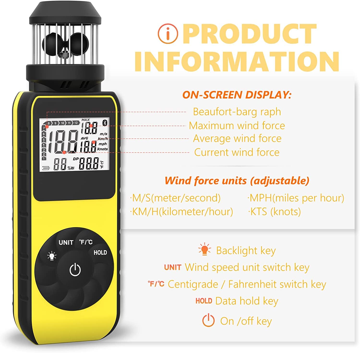 Cup Windmesser Handheld 360° Wind Speed Meter Gauge RQ-881M 0,7-42 m/s Temperatur Kompass für HVAC Segeln Drohnenflug
