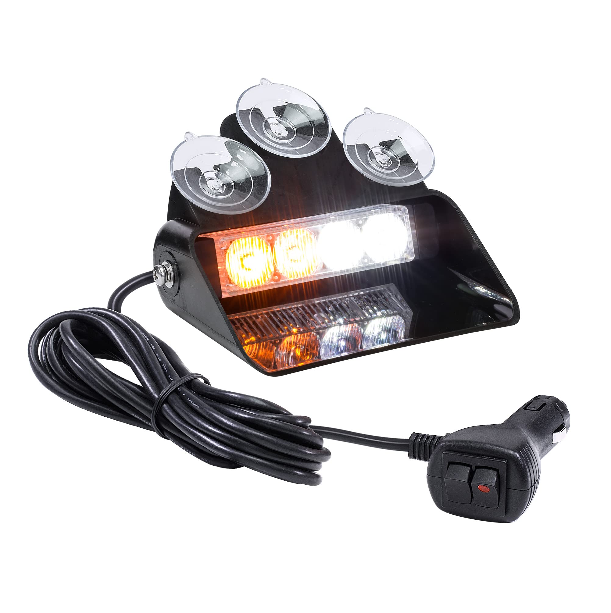 SolarBlast SBWL14 4W Amber White LED Flashing Emergency Dash Light [32 Flash Modes] [Adjustable Angle] [Suction Cups] Yellow Strobe Warning Dash Windshield Light for Truck Vehicles