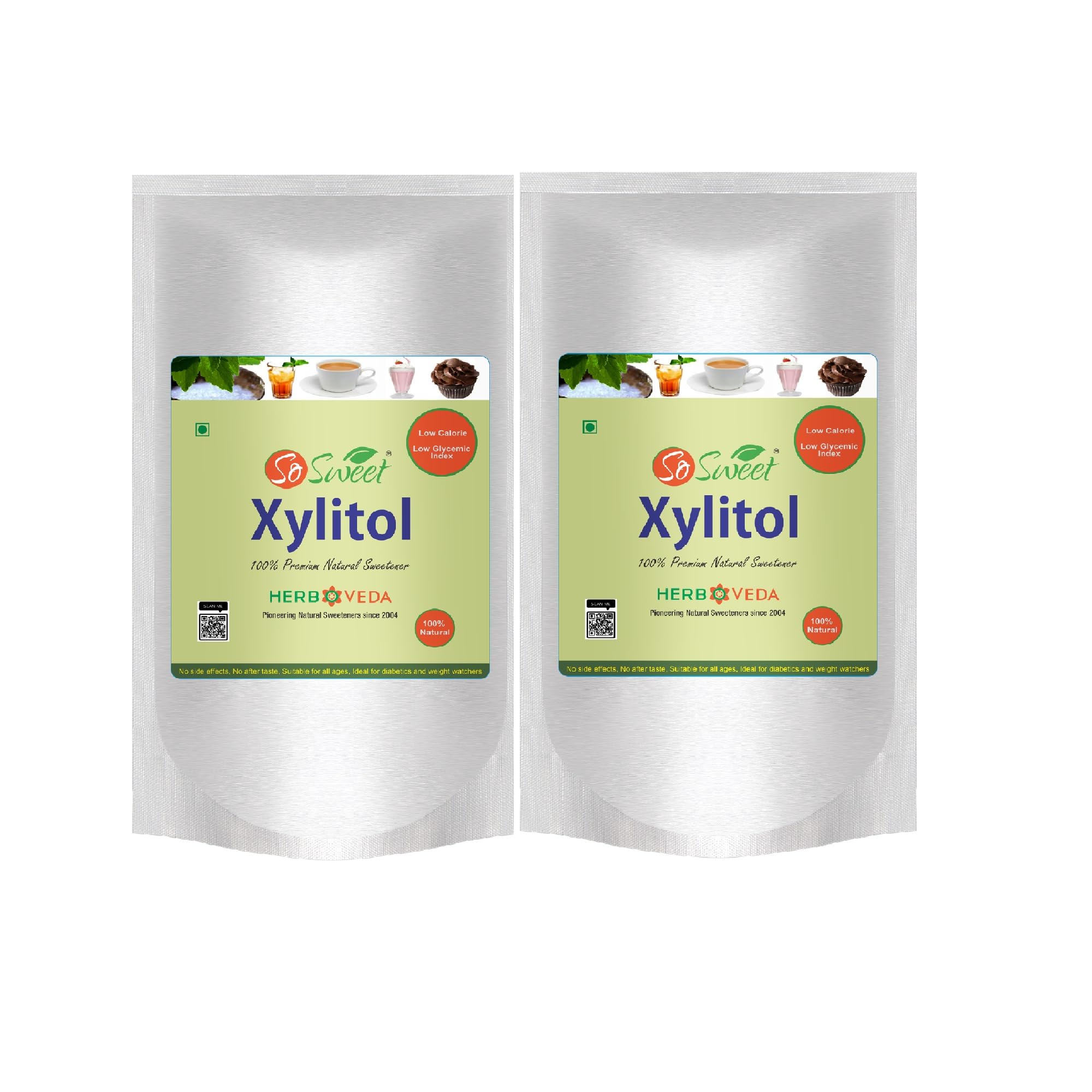 Xylitol - Sugar-Free, Natural Sweetener for Diabetes, Zero Calories, Pack of 2 (1kg Each), Perfect for Diabetics & Keto Diets, Ideal for Baking, Cooking, and Sweetening Beverages