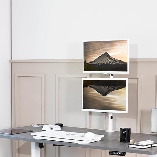 Miniatura 2 de VIVO STAND-V002TW - Soporte de escritorio para monitor LCD verticalmente apilado, extra alto, resistente, ajustable, para 2 pantallas ultraanchas de