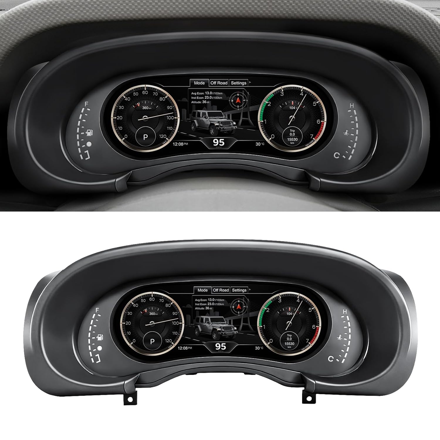 Digital Instrument Cluster Display for Jeep Wrangler JK 2007-2010 Speedometer Upgraded 12.3”HD Screen Car Digital Cluster Plug & Play Non-Destructive Install Retain Factory Vehicle Functions