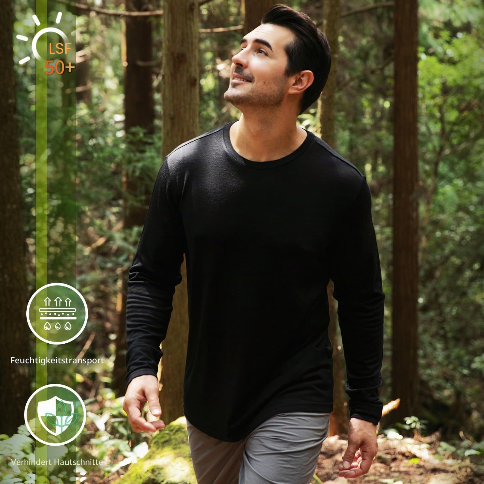 Merino Protect 100% Merino Unterwäsche Herren Weiche Langarmshirts Geruchsresistent Merinowolle Unterhemd zum Jagen Wandern