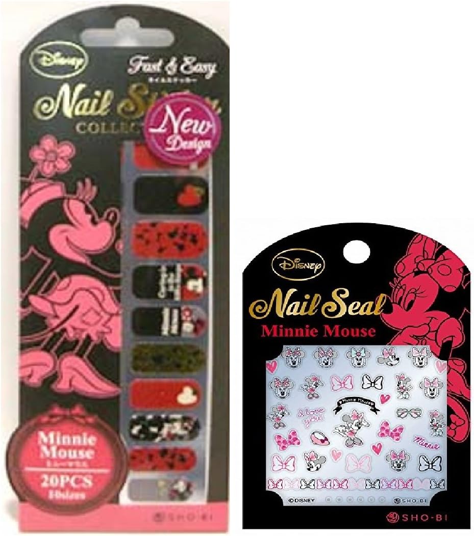 Amazon ディズニー全面 ネイルステッカー ネイルシール 計2点セット デコレーションセット ｄｉｓｎｅｙミニーちゃん 爪に貼るだけ簡単 ネイルアート ステッカー ミニーマウス コスメ アクセサリー おもちゃ