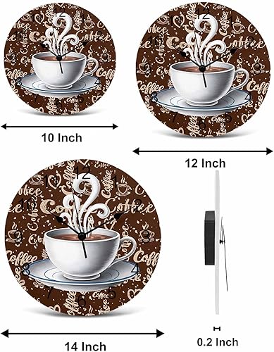 Miniatura 7 de Wall Clock Coffee Cup Clocks PVC Silent Non-Ticking Battery Operated Decorative Retro Brown Cafe Round Clock for Home Living Room Kitchen Bedroom