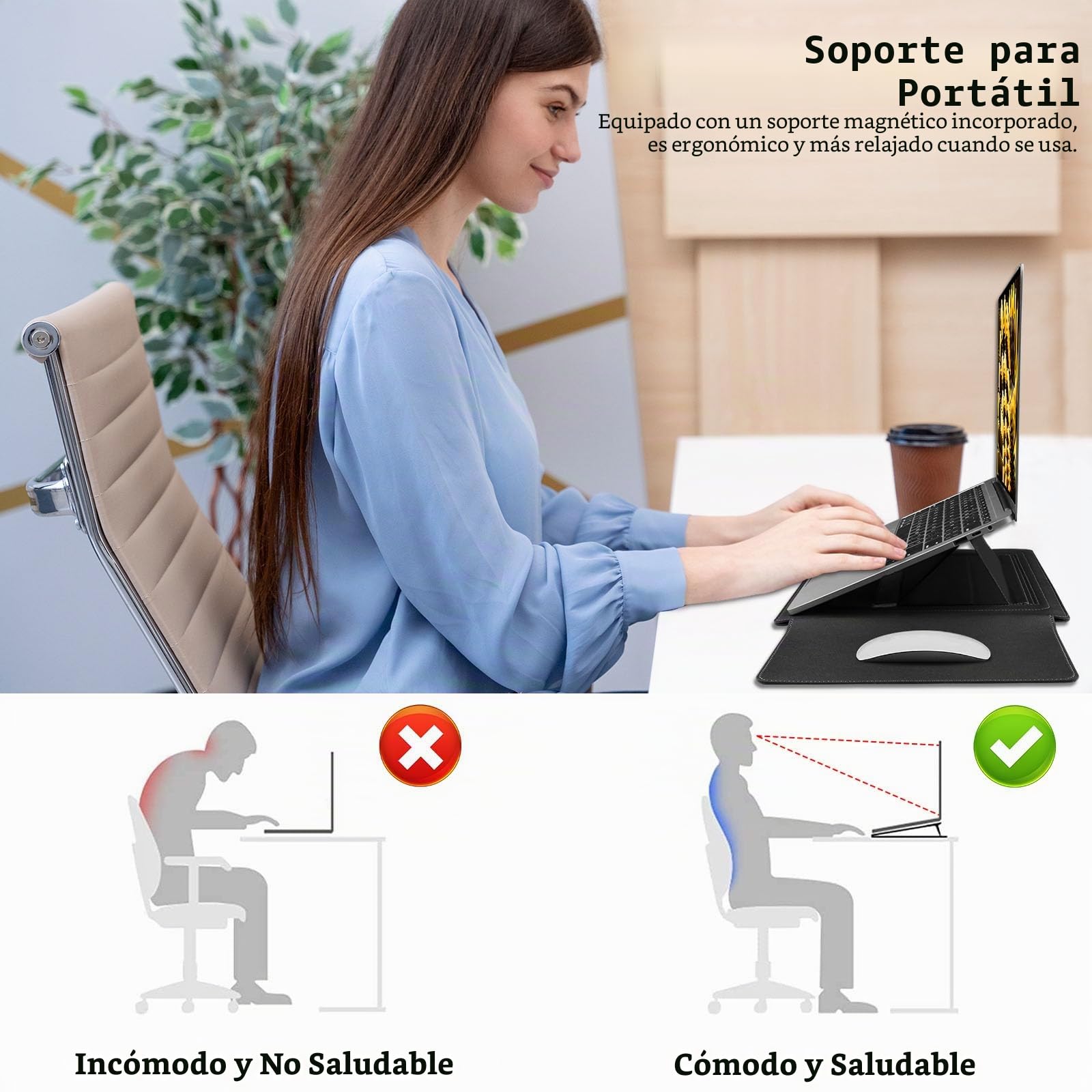 HaruYo 15-16" Funda para Ordenador portátil con Soporte Fuente para Ordenador portátil, de Piel sintética para MacBook Air/MacBook Pro/Surface DELL Lenovo HP ASUS Acer PC (15-16 Pulgadas | Negro)