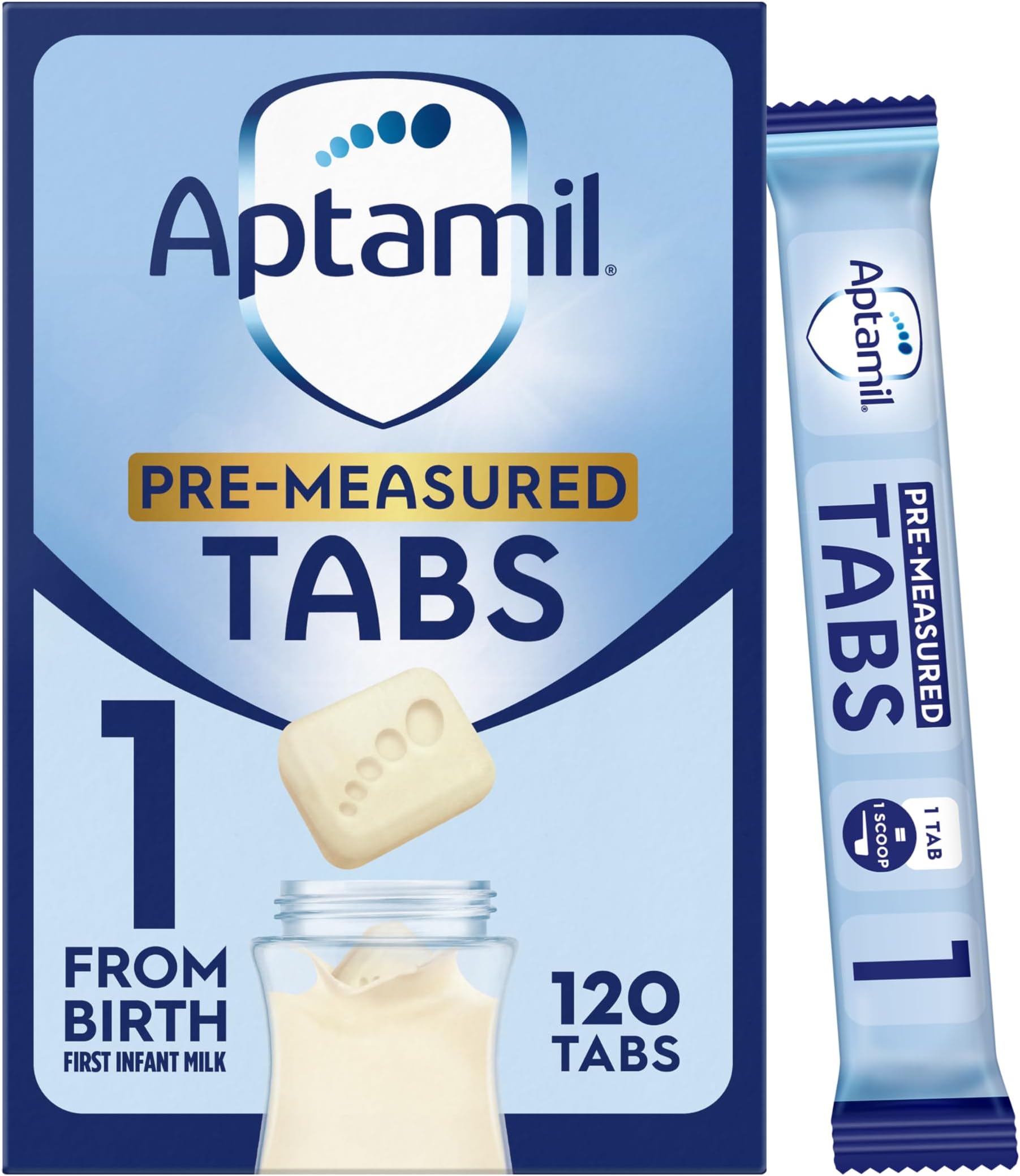 Aptamil 1 First Baby Milk Formula Pre-Measured Tabs, From Birth, 120 Tabs - 1 tab = 1 scoop (23g)