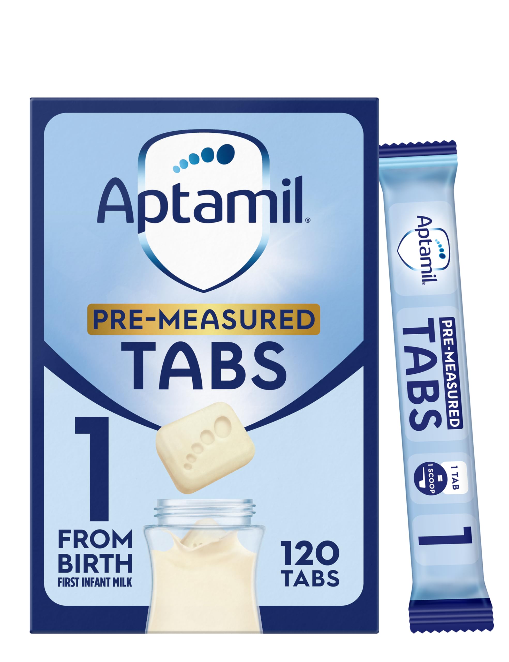 Aptamil1 First Baby Milk Formula Pre-Measured Tabs, From Birth, 120 Tabs - 1 tab = 1 scoop (23g)
