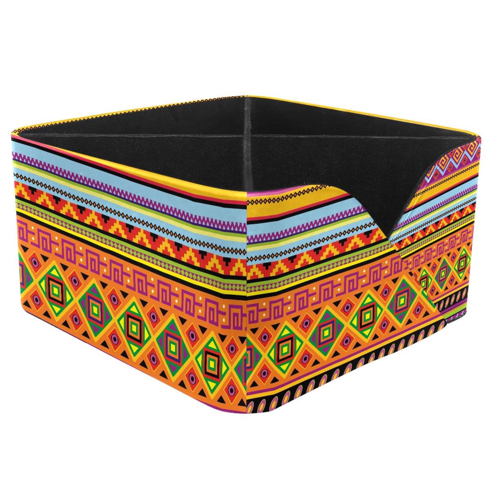 KengjuTesu Mexican Geometric Color American Tribal Pattern Desktop Organizer Pen Holder, Rectangular Pencil Cup for Office, Study and Makeup Stations