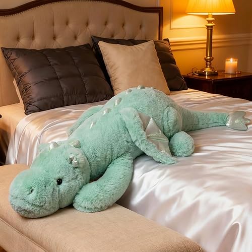 Miniatura 2 de ARELUX Peluche grande de dragón de 36 pulgadas, suave peluche de pterosaurio verde, almohada gigante de dinosaurio mullido con alas para amigos