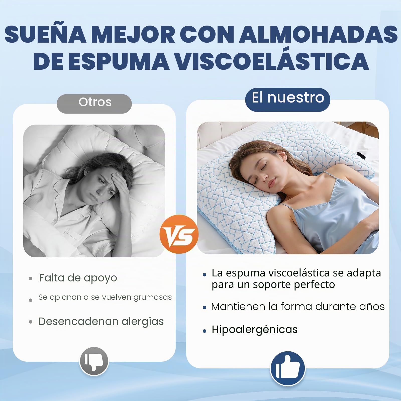 Almohada Viscoelástica Regulable, Soporte Cervical, Alivia Dolor de Cuello | Tamaño Queen*2, Curva Ergonómica, Altura/Firmeza Regulable, Funda Reversible Lavable, Lado Bambú & Lado Fresco, OEKO-TEX