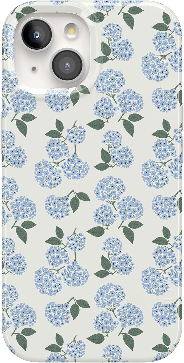 Casely iPhone 15 Case | Nantucket Cottage | Blue Hydrangea | Compatible with MagSafe | Classic Ultra Slim Design