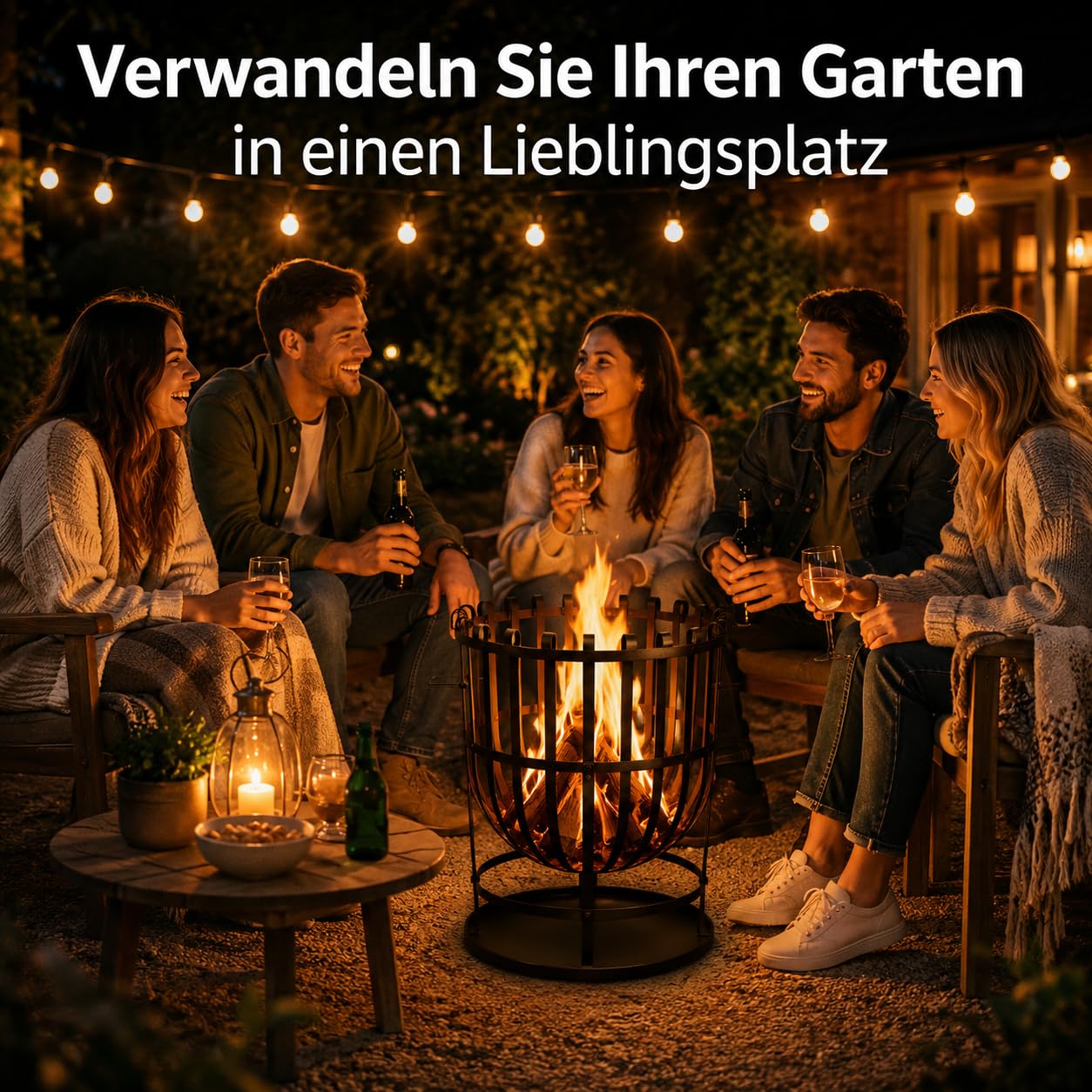 Robuster Feuerkorb Feuerstelle Eisen 55x40 cm Feuerschale mit Bodenplatte Ideal für Lagerfeuer, Garten & auf der Terrasse & HLKauf-Block