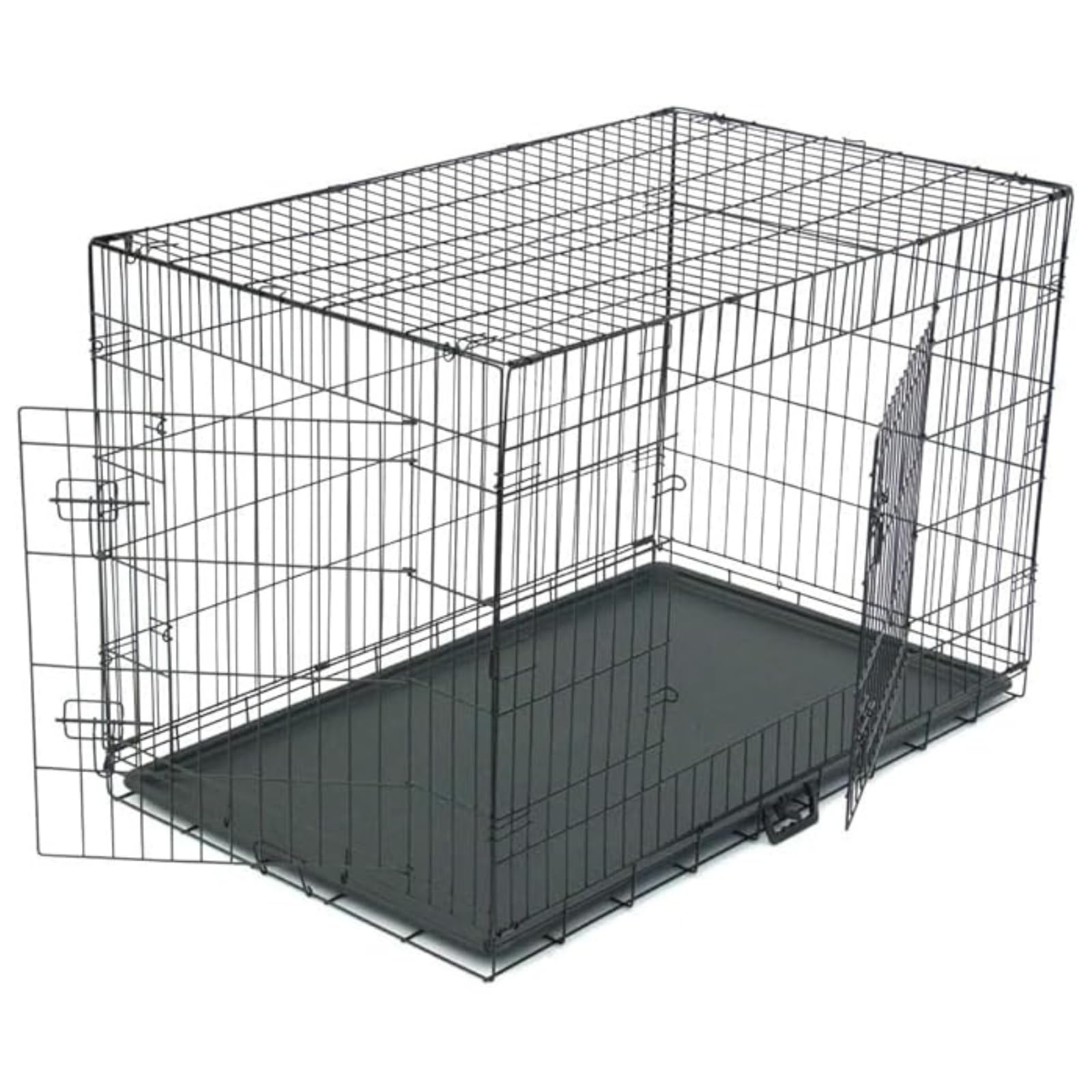 Cage Chien Pliable en Metal avec Cloison, Bac Plastique et 2 Portes, 121 x 74 x 81 cm, Noir
