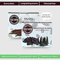 Vista 41 de TRUMIRI Incense Cones - Combo Pack of 20 Cone Incense - 10 Nag Champa + 10 Palo Santo - Insence Cones - Incense Cones Scented - Cone Incense Scents