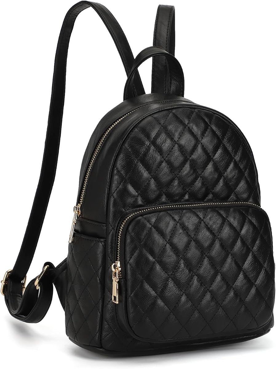 Quilted Small Backpack for Women PU Leather Casual Handbag Daypack Purse