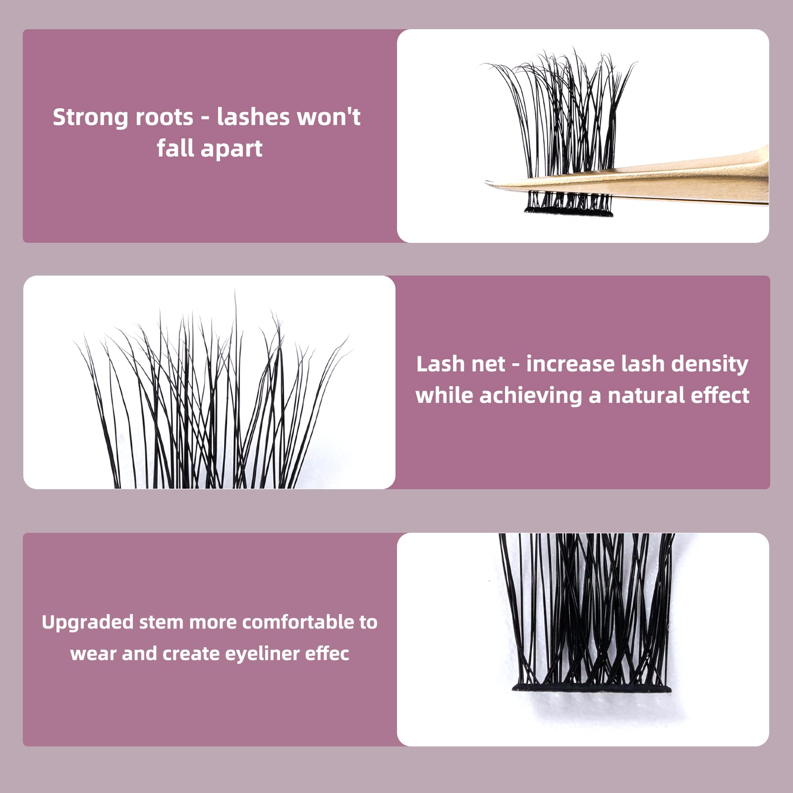 Cluster Lashes 72 Pcs QUEWEL Wide Stem Individual Lashes C/D Curl 8-16mm Length DIY Eyelash Extension False Eyelashes Soft for Personal Makeup Use at Home (natural02-C-MIX8-16) - Image 4