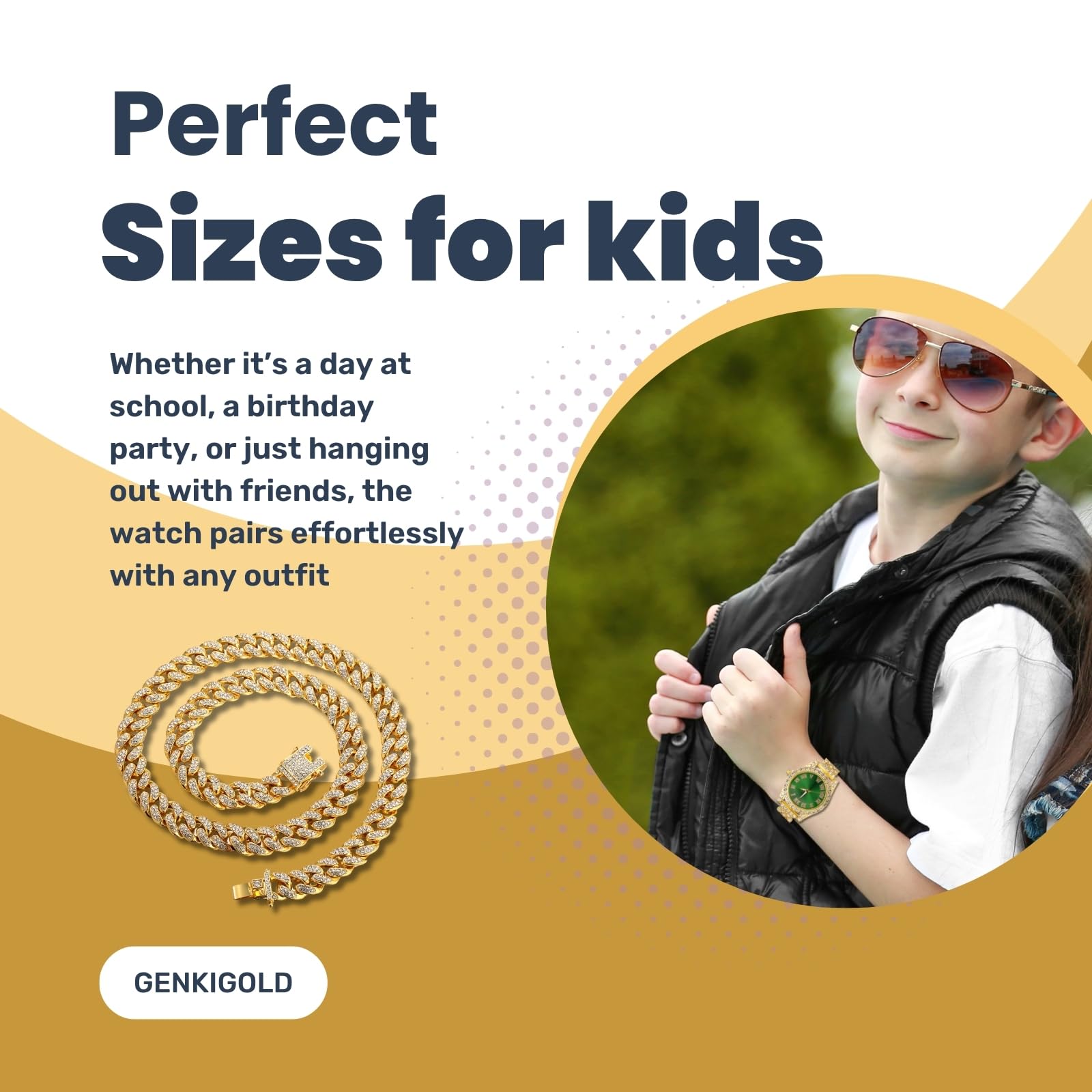 Diamentowy zegarek dla nastolatków – okrągła tarcza 37 mm cyfry rzymskie w 3 kolorach – pozłacana 18K / platynowa bransoletka 20 cm – pudełko prezentowe w zestawie, można łączyć z