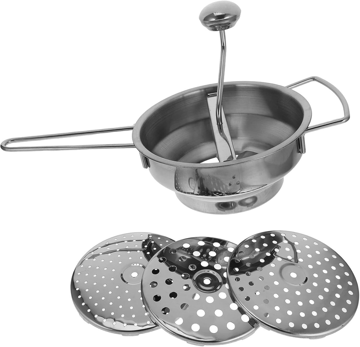 Alipis Stainless Steel Potato Ricer Mashed Potato Maker Manual Food Masher with 3 Interchangeable Filters (2mm, 3mm, 7mm) for Smooth Vegetable and Food Preparation