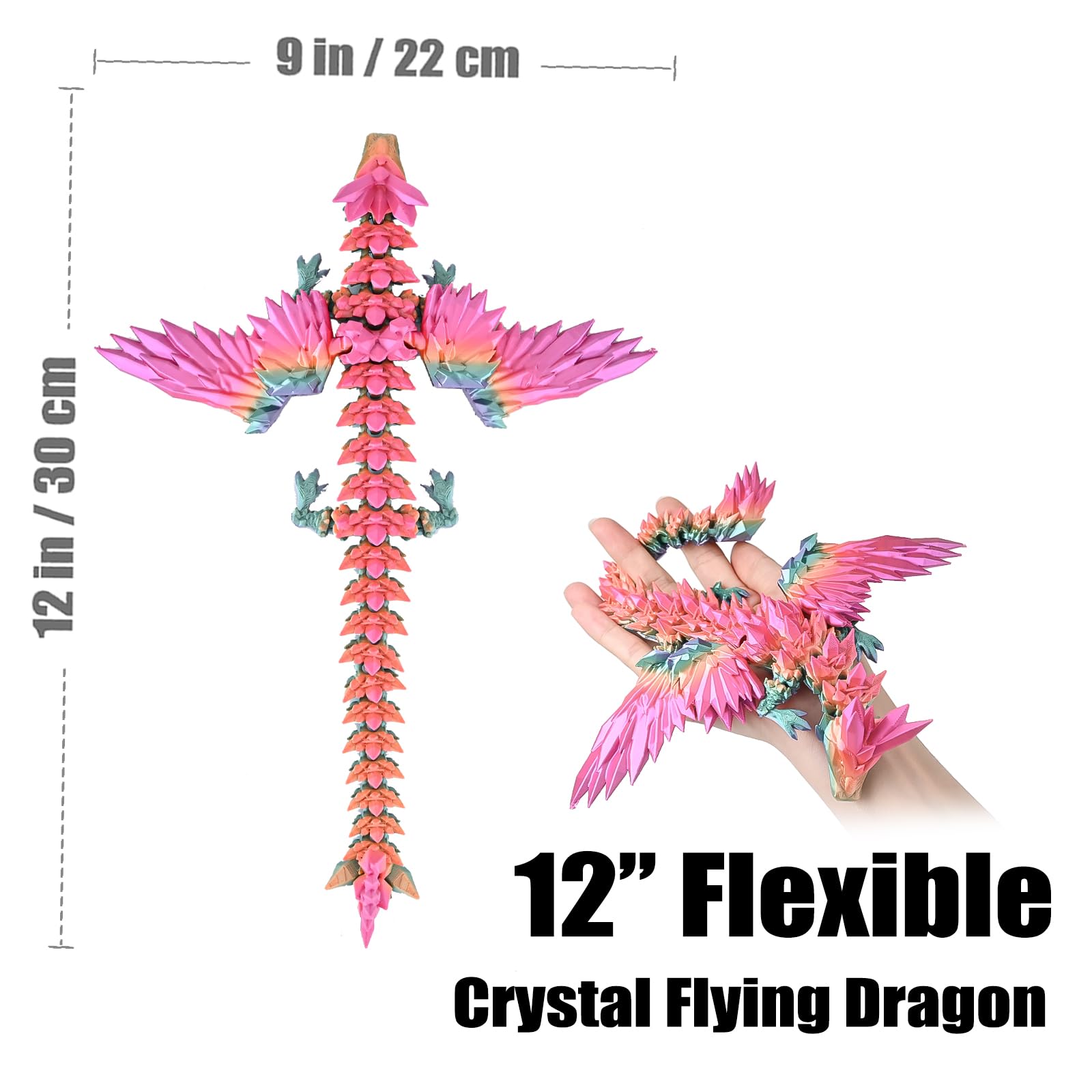 LOCYFENS 3D Printed Dragon with Wings Flying Dragon, Rainbow Articulated 3D Dragon Toys - Image 4