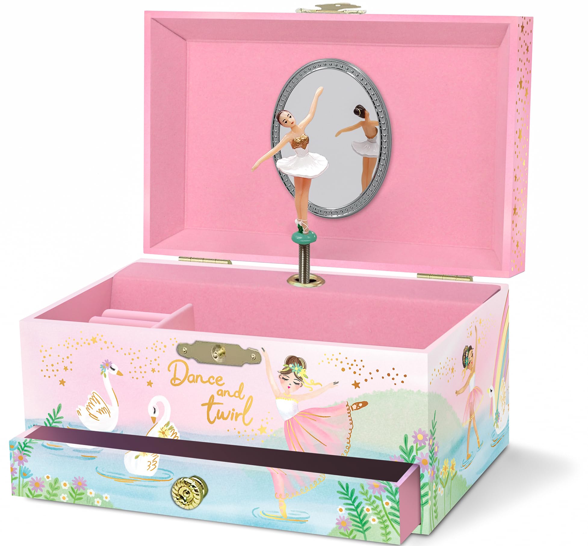Giggle & Honey Musical Ballerina Jewellery Box for Girls - Kids Dancing Ballerina Music Box with Mirror, Ballet Gifts for Little Girls, Jewellery Boxes, Childrens Birthday Gift, Ages 3-10