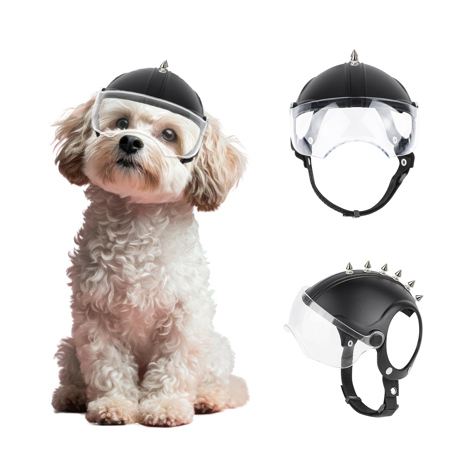 Casque pour chien avec lunettes de soleil pour chien - Protection UV - Transparent - Pour petits chiens, chiots