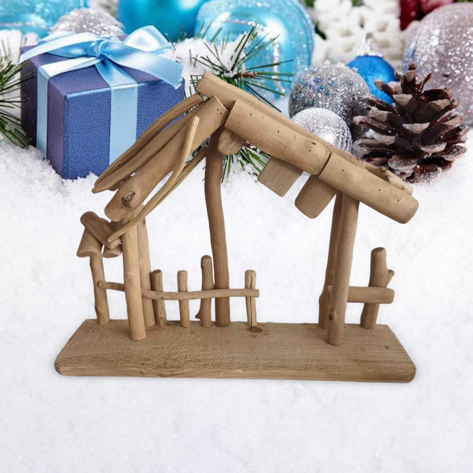 perfk Weihnachtsdekoration, Krippe, Holzstall, stabil, rustikales Ornament, Krippenstall für den Schreibtisch, Zuhause, Schlafzimmer, Weihnachtskrippe, Büro