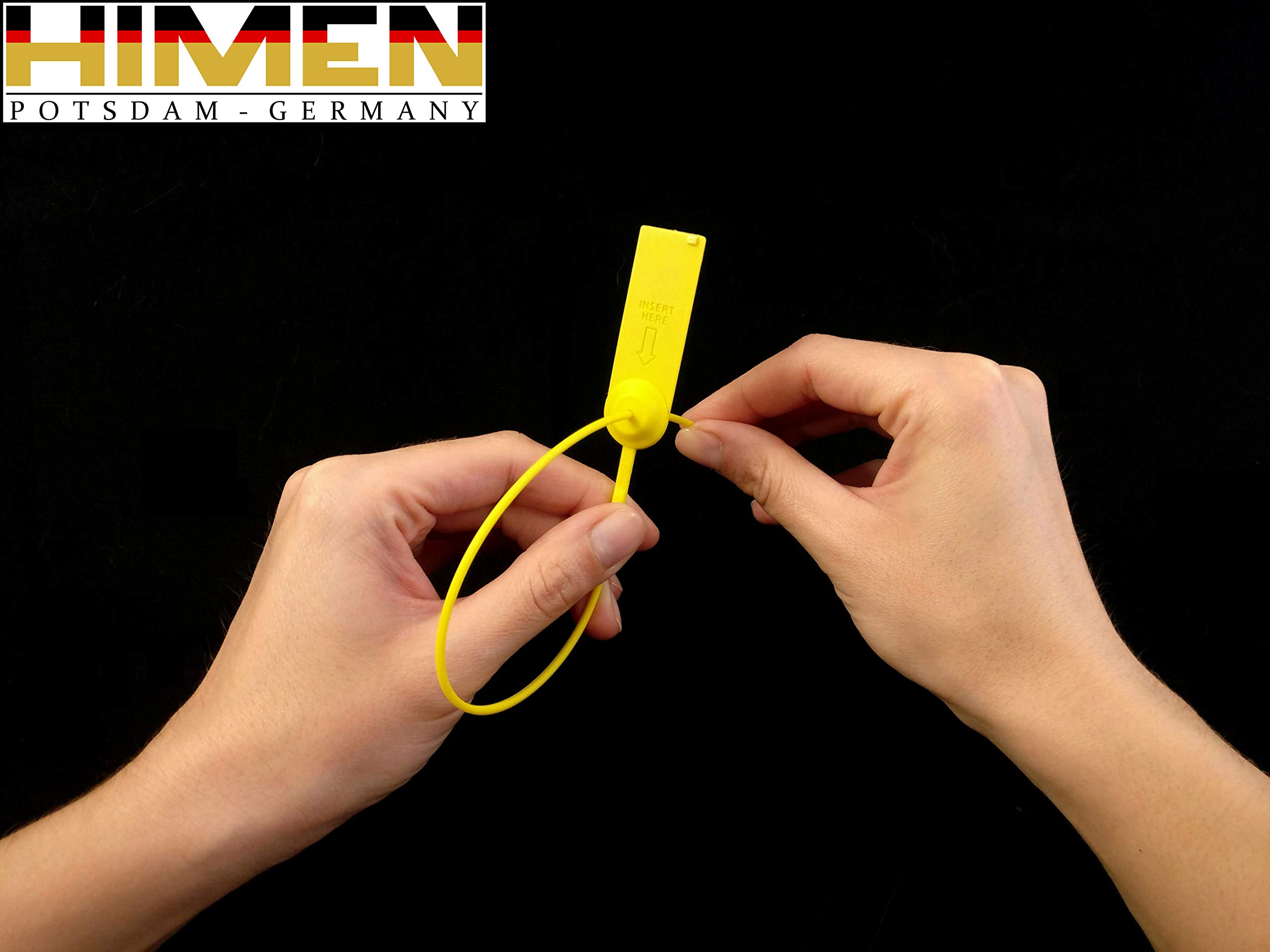 HIMEN 100 Scellés de sécurité en plastique avec insert métallique – numérotés consécutivement avec code-barres, adaptés compteurs électriques, longueur 330 mm, modèle MPS-330C, jaune