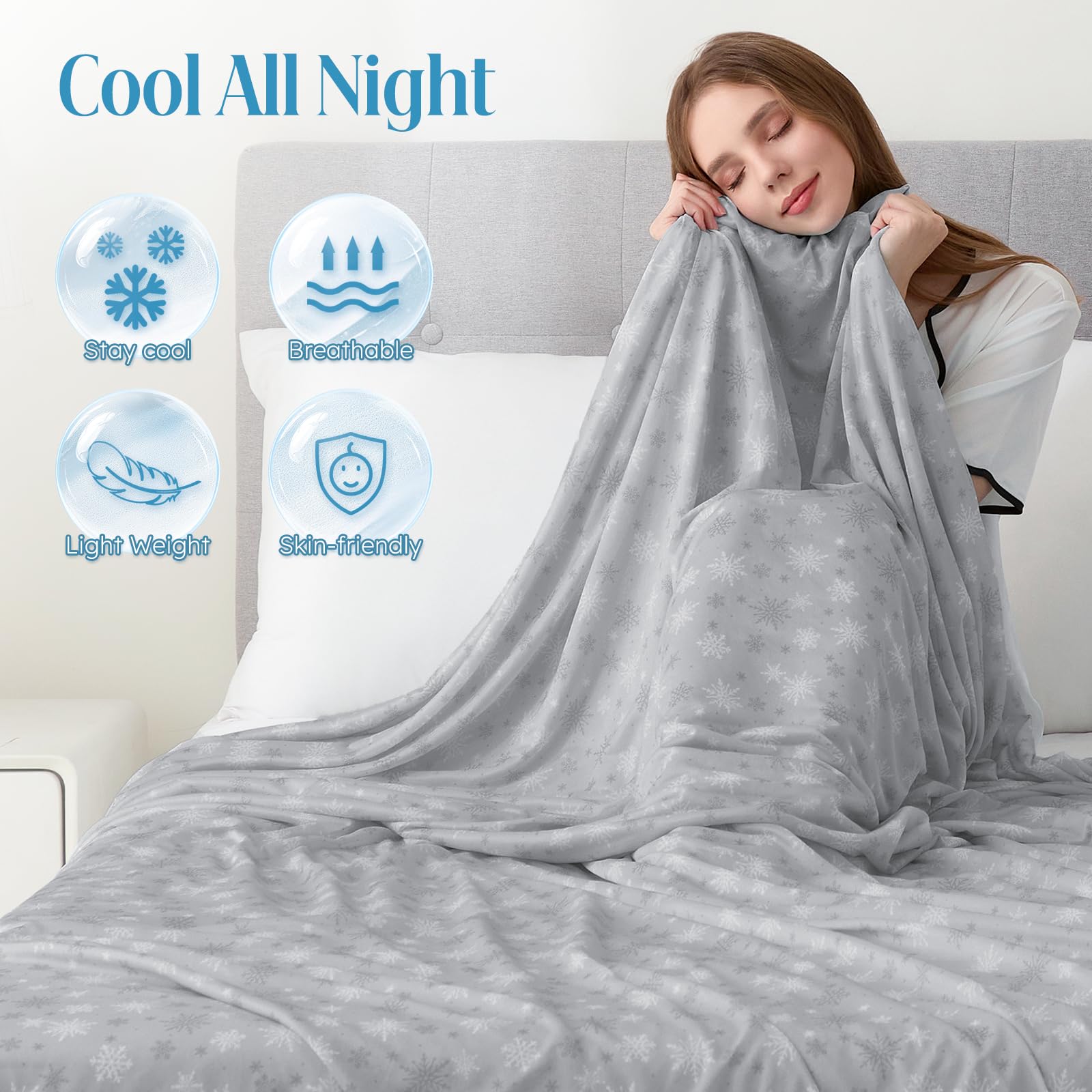 Enfriamiento de Verano, Manta de Verano, Manta refrescante para Sudores nocturnos, Japonesa Q-MAX> 0.45, Gris-Nieve, 228x274cm