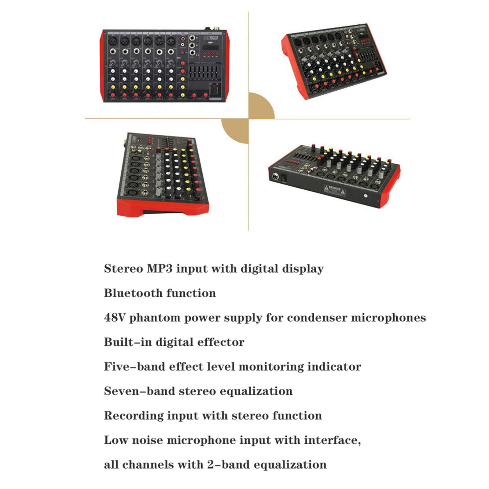 Studio-Mischpulte, Mini-USB-Schnittstellencontroller Familie KTV 4/6/8 Kanäle DJ-Audio-Mixer + 48-V-Stereo-Mixer Professioneller Bluetooth-Effekt-Mixer für kleine Bühnen,6 Way