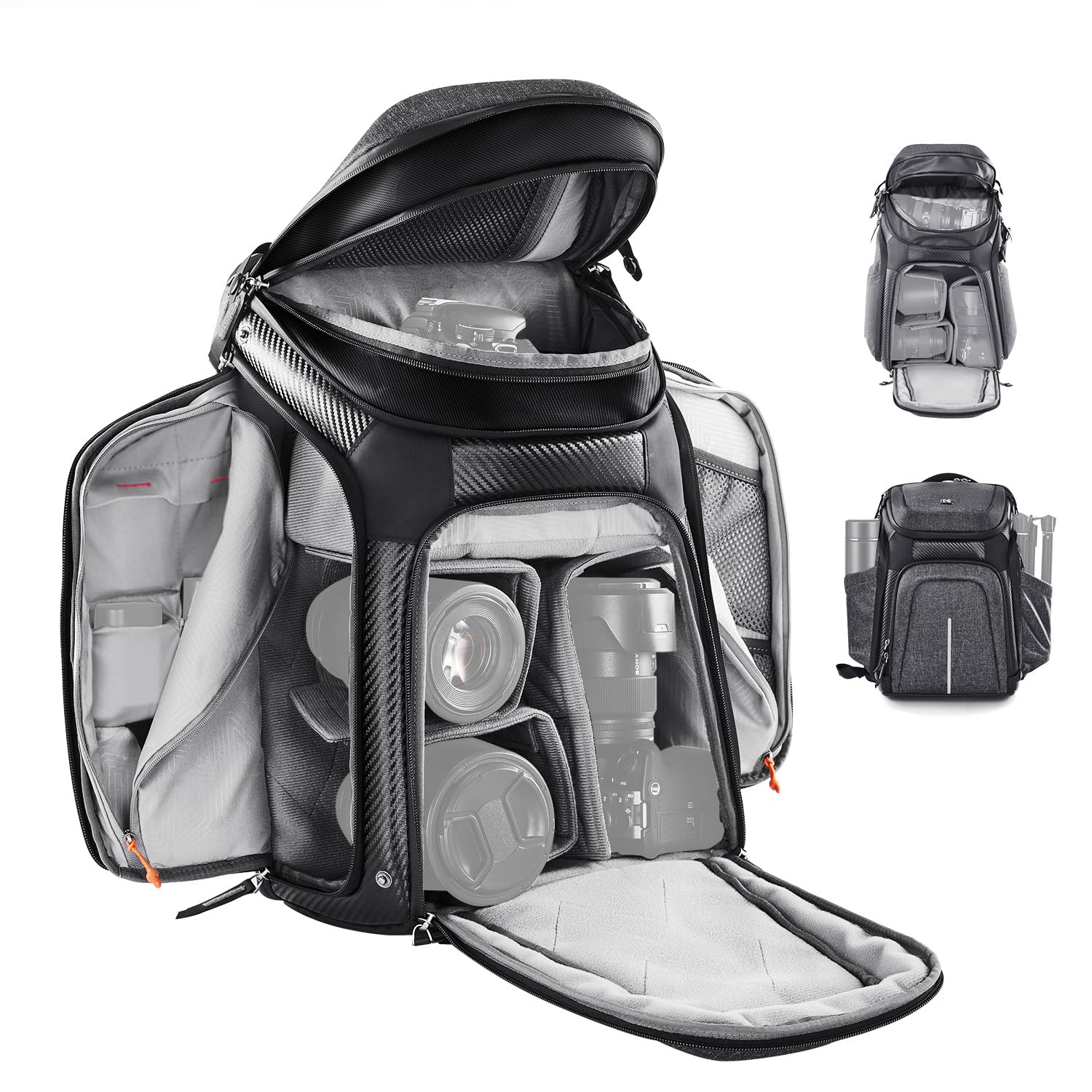 K&F CONCEPT Wasserdichter Professioneller Kamerarucksack,Fotorucksack für 2 Kameras und 15,6 Zoll Laptop mit Regenschutzhülle