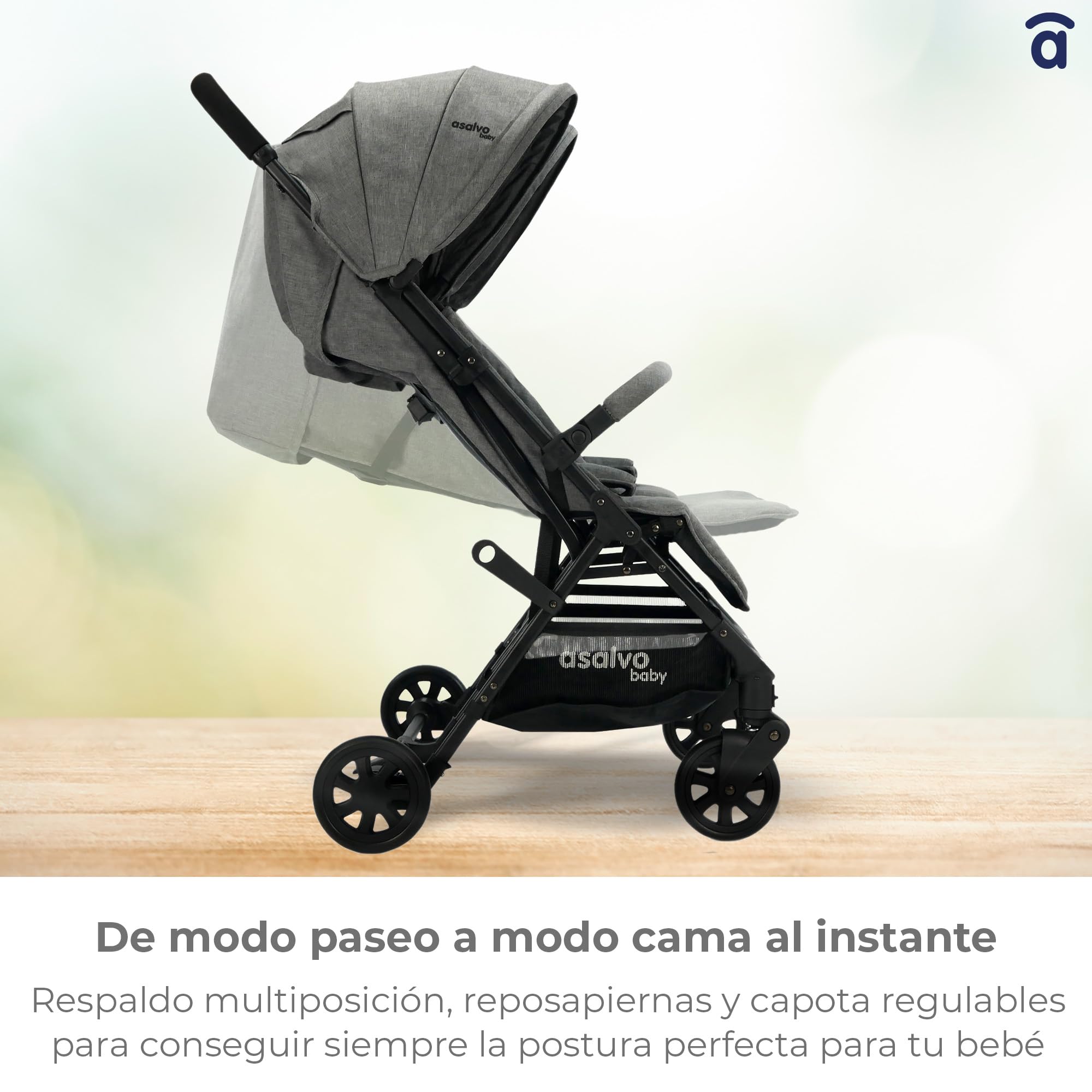 Asalvo DOUBLE HENRY Silla de paseo Doble, Cochecito doble para Gemelos y Hermanos, Ligera, Reclinable, Compacta, Plegable, Hasta 33kg, Freno trasero, Capota con ventana, Manejable, Verde