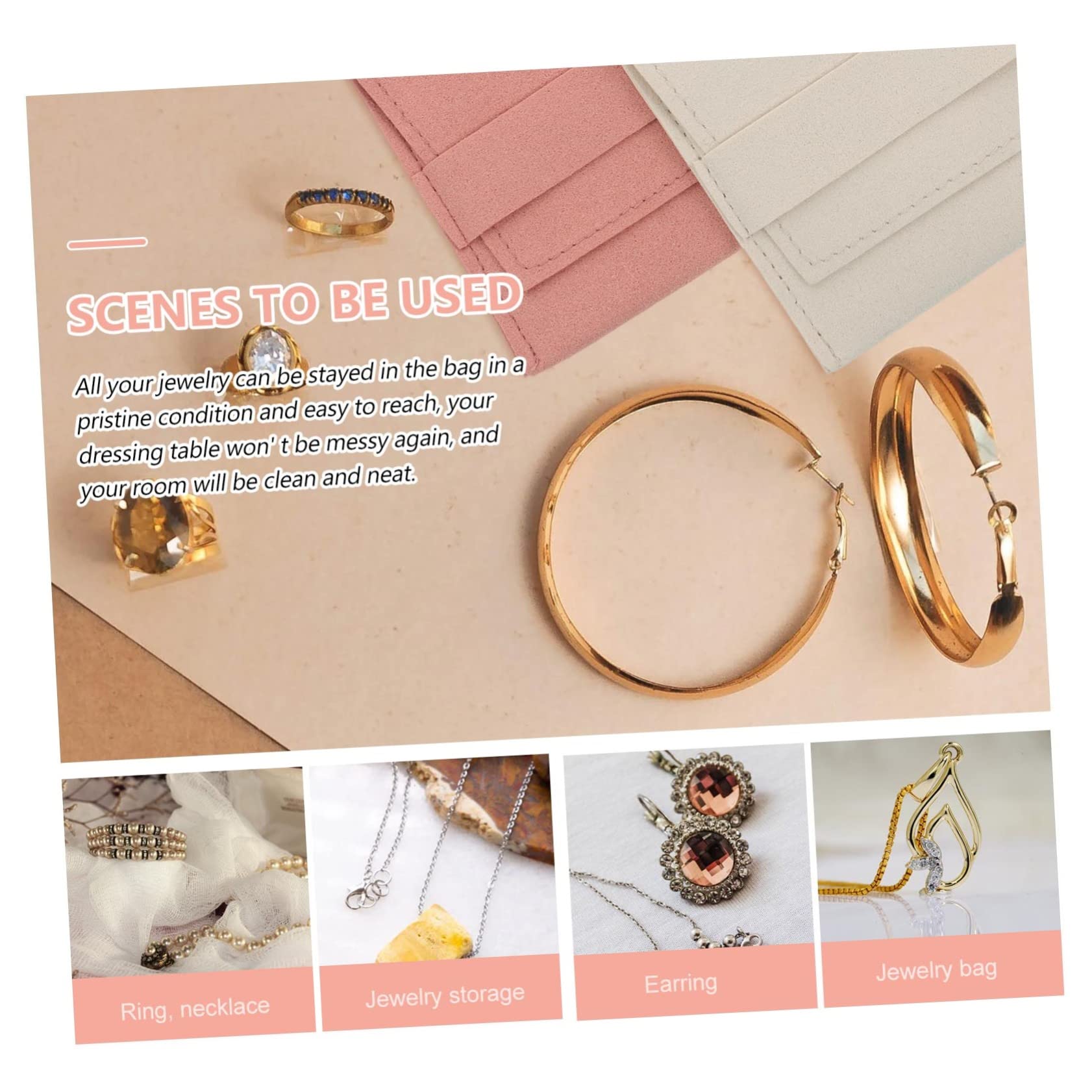 COLLBATH Elegant Jewelry Storage Bag 2pcs Ring Pouches Zipper Microfiber Bag Jade Pouch for Travel