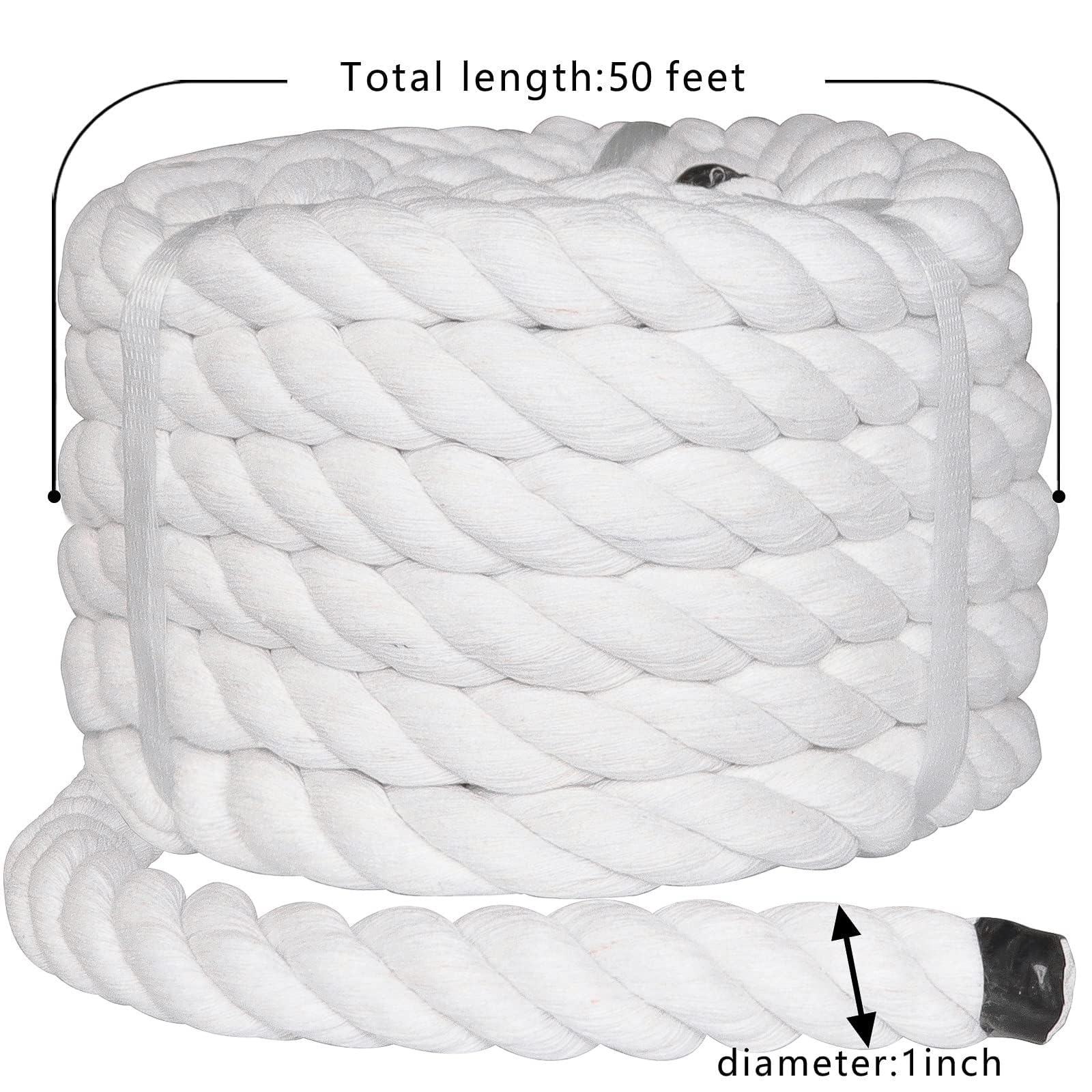 Cuerda de algodón blanco (1 pulgada x 50 pies), cuerda gruesa y fuerte natural para manualidades, deportes, tira y afloja, hamaca, cuerda trenzada para decoración del hogar