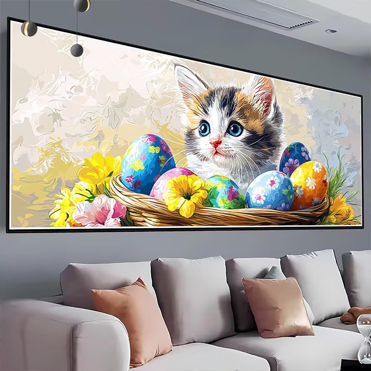 Easter Diamond Painting Dorośli Dzieci, 5D Diamentowe Malarstwo Duży 140x60cm, DIY Haft krzyżykowy Diament Sztuka Rzemiosło Wzór Kota, DIY Dorośli Zestaw do haftu, Dekoracja domu Prezent B-75