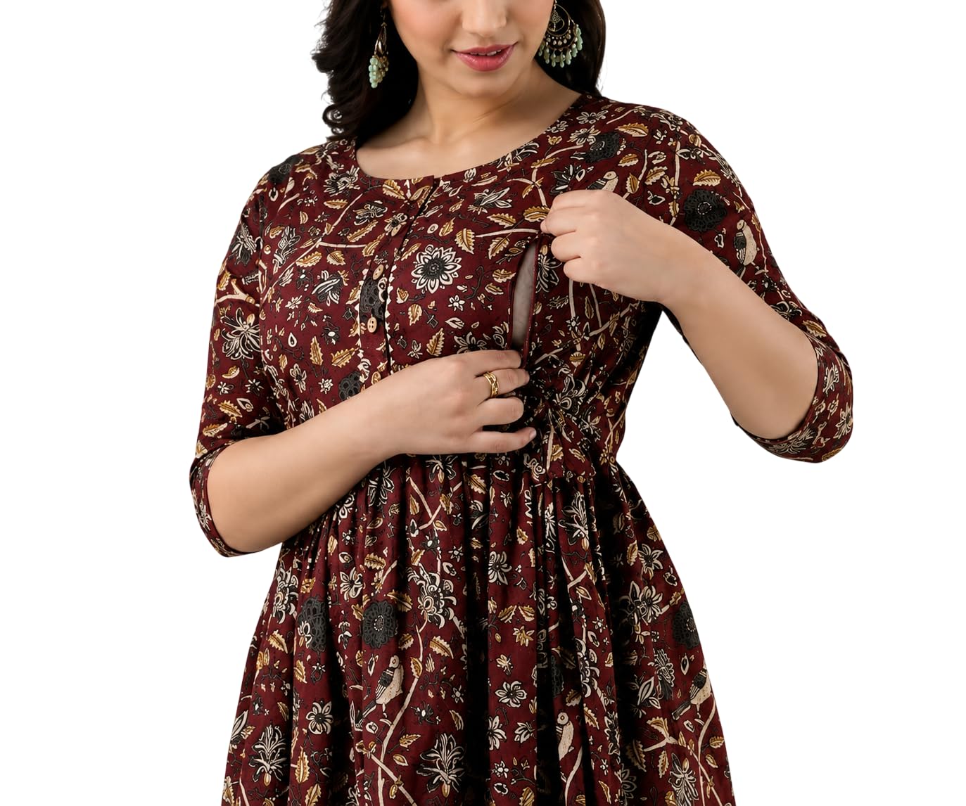 Women's Maternity Feeding Dresses for Women, Easy Breastfeeding Dress, Cotton Blend Anarkali Dress with Nursing Zip for Pre & Post Pregnancy-picture-11