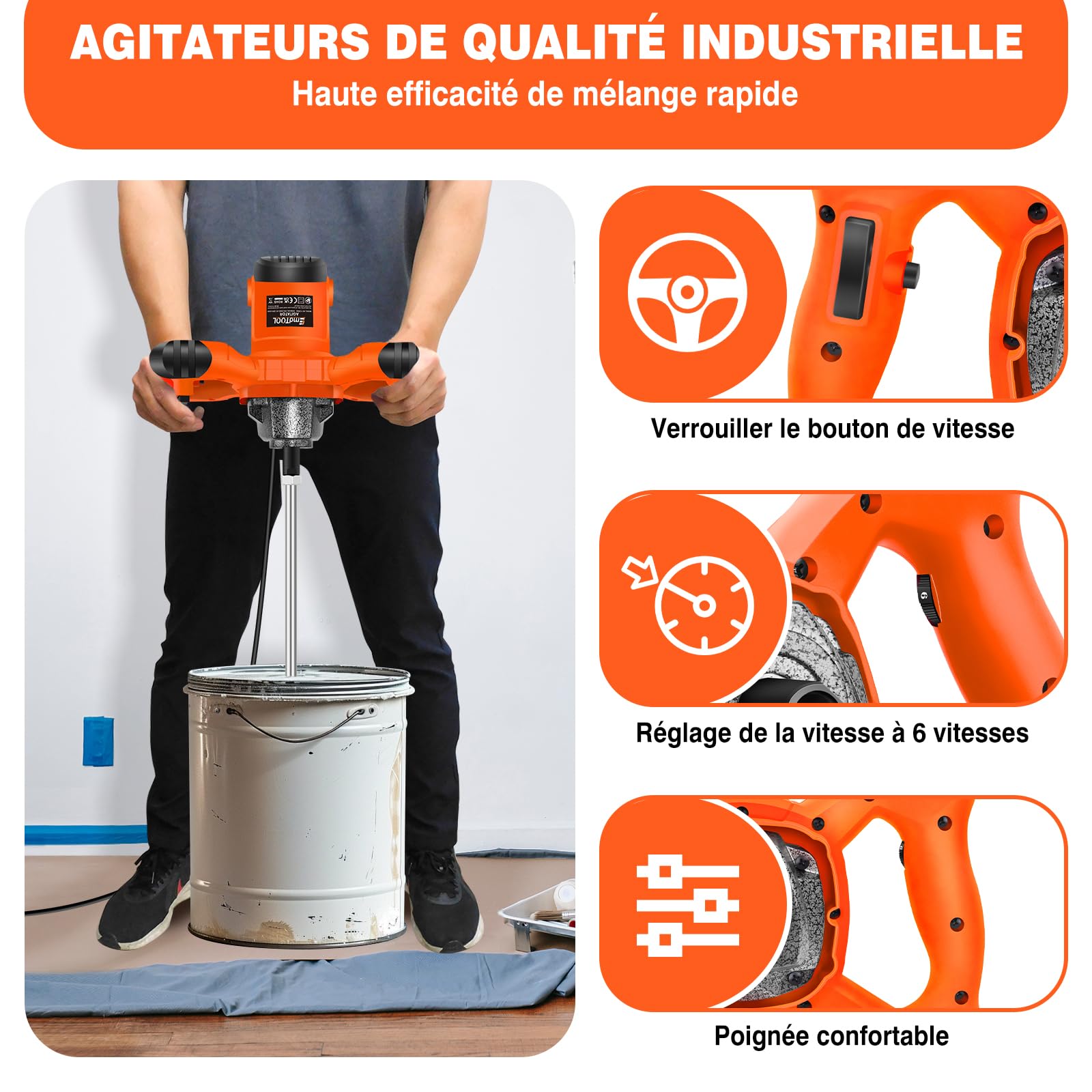 Malaxeur Électrique 2600W Mélangeur de Ciment à 6 Vitesses Mélangeur de Plâtre Mélangeur de Peinture Malaxeur Mortier Colle,pour Mélanger le Fourrage/Plâtre/Peinture/Mortier/Ciment/Béton