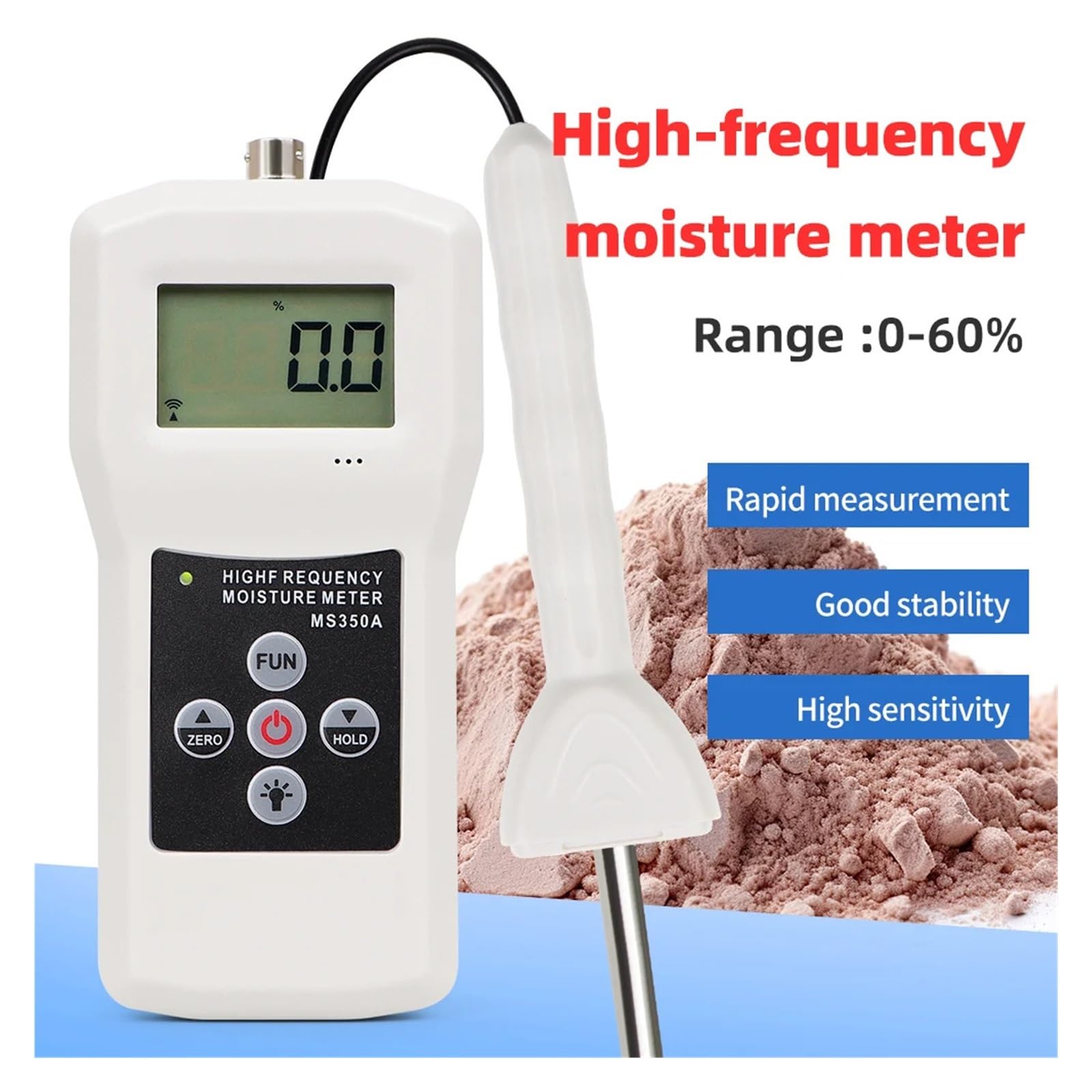 Misuratore di umidità LCD Misuratore di umidità ad alta frequenza Analizzatore del contenuto di umidità for polvere chimica di sabbia d'argento Lettura istantanea