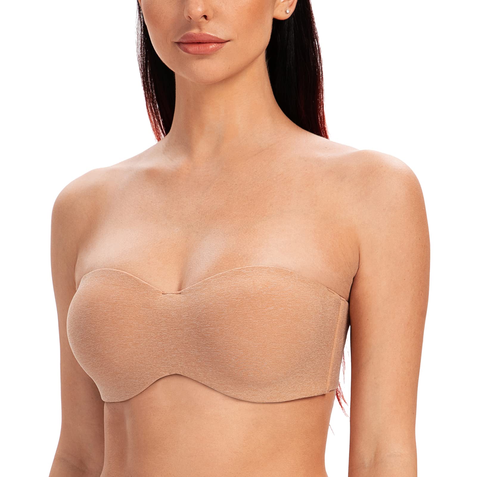 Meleneca Women's Cappuccino Heather Strapless Bras For Unlined Large Bust With Underwire Clear Strap 30E