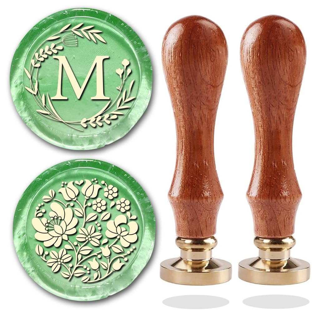 Letter Alphabet M Wax Seal Stamp, Wicker Eucalyptus Initial Sealing With Flower for Wedding Invitation, Gift Wrap, Envelopes, Christmas Card