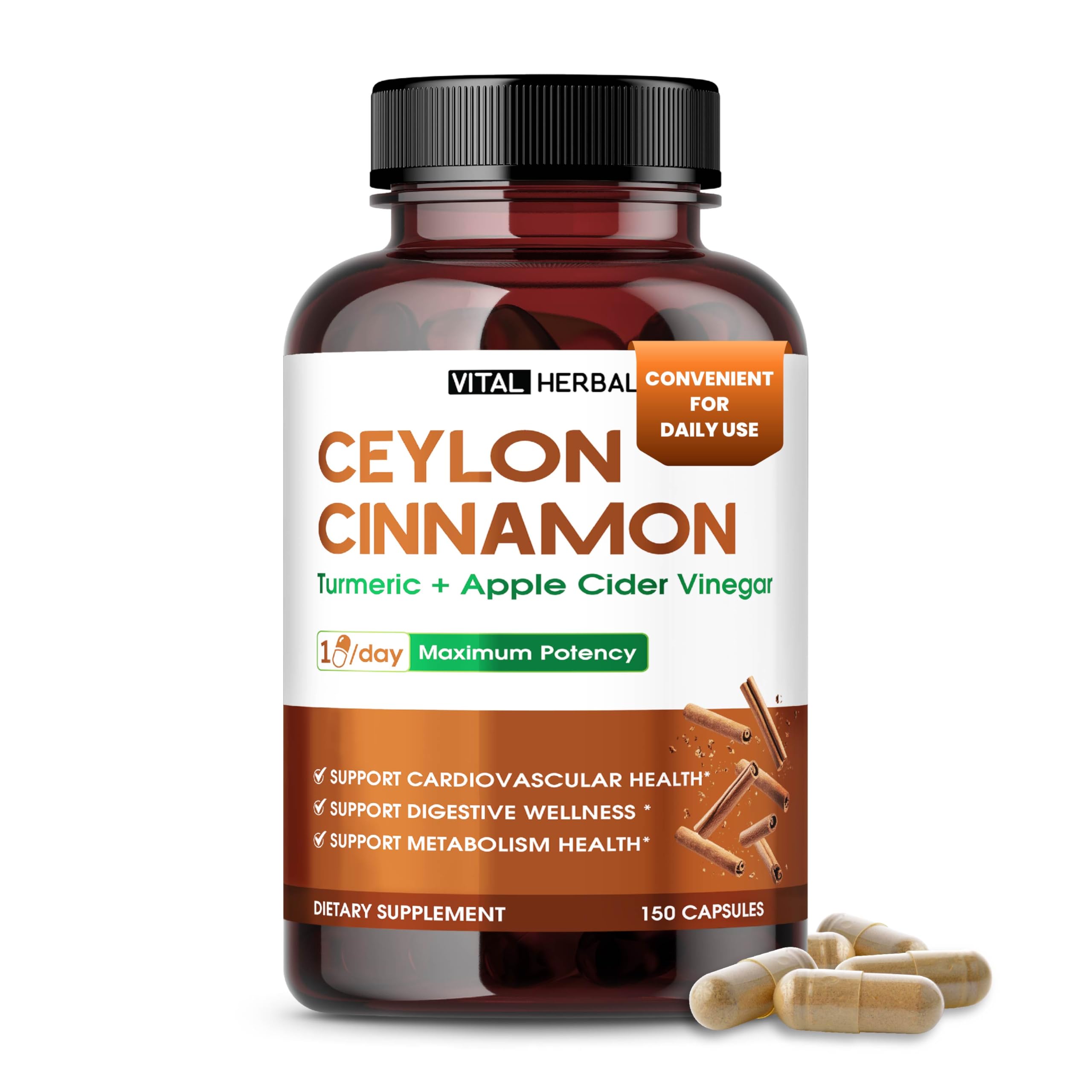 Vital Herbal Ceylon Cinnamon 13-in-1 with Apple Cider Vinegar, 150 Capsules 150 count (pack of 1)