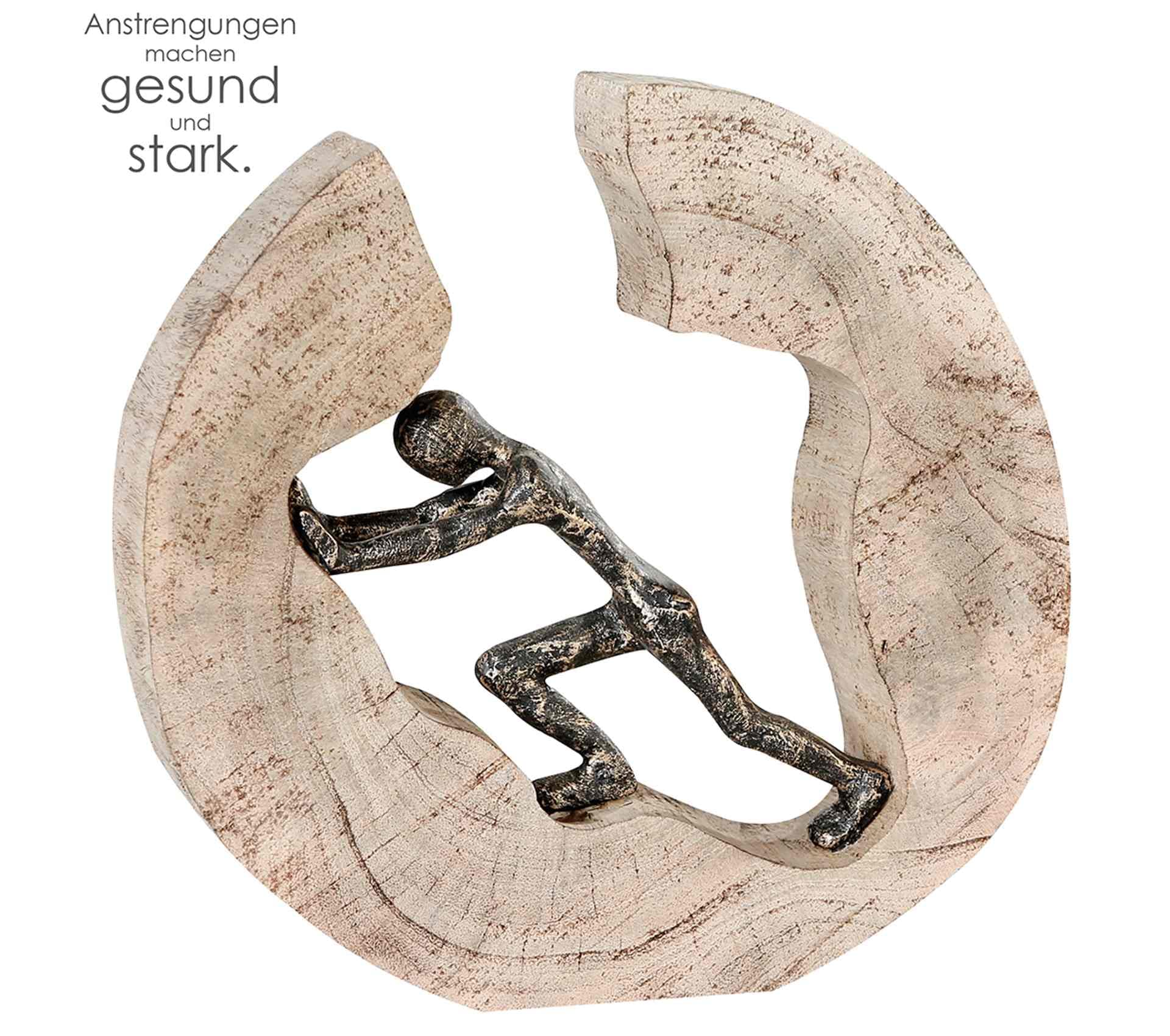 Casablanca Skulptur Pushing, Deko Figur Naturfarben, Metall u. Mangoholz Statue Wohnzimmer, Büro Dekoration H. 29 cm x B. 28 cm - Geschenk Moderne Skulpturen, Erfolgsfigur