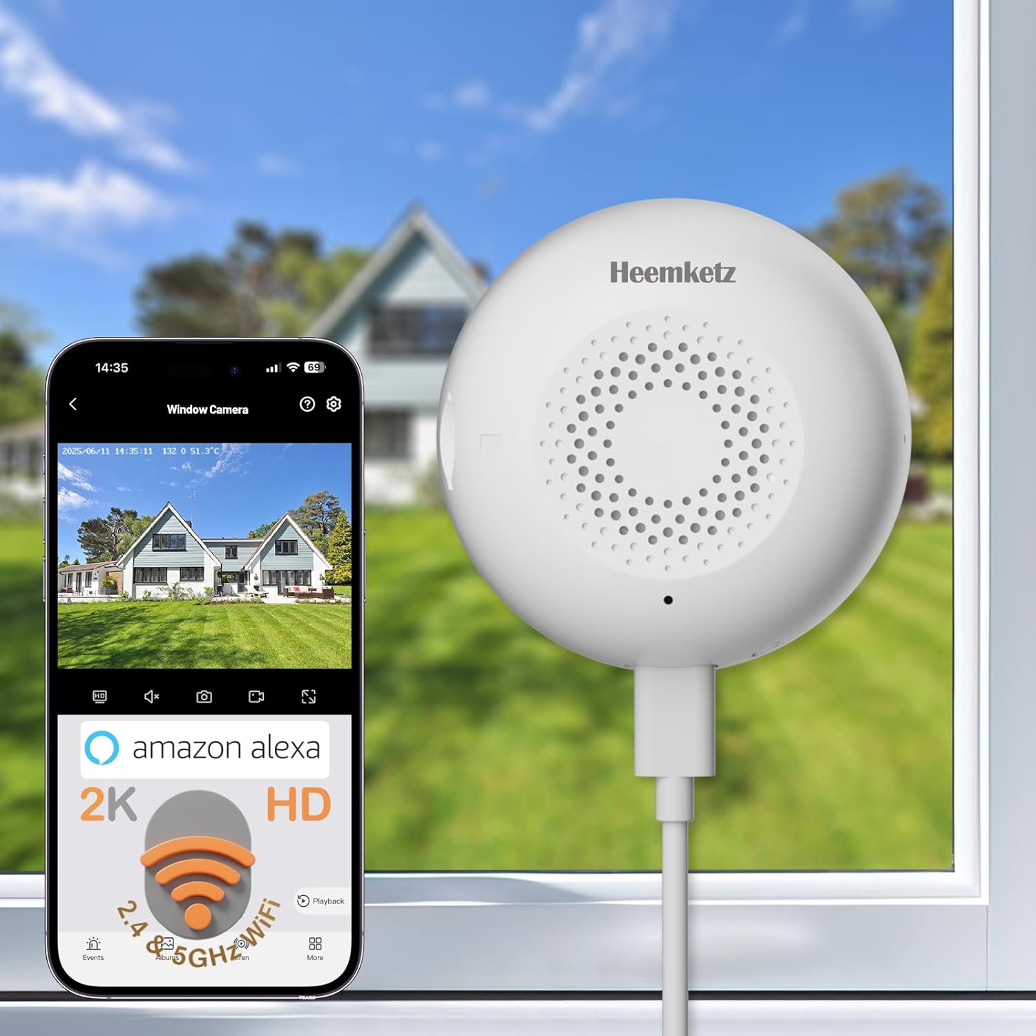 3MP Window Security Camera, 5GHz & 2.4GHz WiFi 6 Indoor/Outdoor Monitoring, Max AI Color Night Vision, 110° Wide Angle, Easy Stick-on Install, Alexa Compatible, 24/7 Recording 1PCS