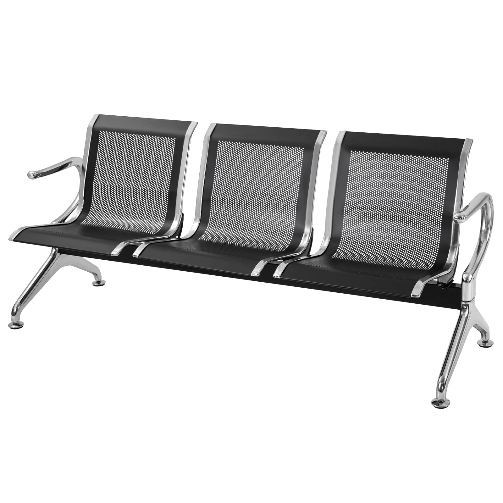TFCFL Office Reception Chair, 3-Seat Office Reception Chair Set, Guest Reception Chairs Waiting Room Chairs Visitor Guest Sofa Airport Clinic Chair, for Airports, Hospitals, Barber Stores, Black+Mesh