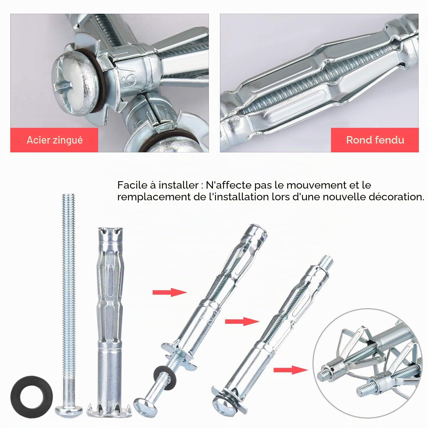 Kit Cheville Molly avec Pince, Paick Ancrages pour murs creux avec 30 cheville Molly, Pince Professionnel Convient à M3/M4/M5/M6/M8